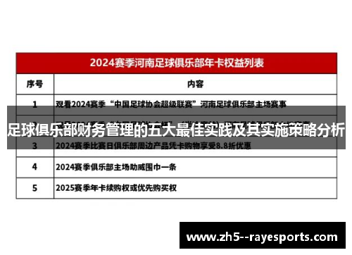 足球俱乐部财务管理的五大最佳实践及其实施策略分析